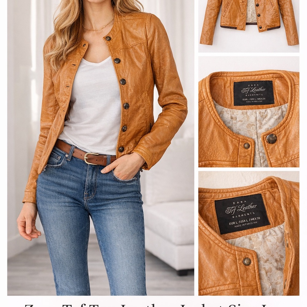 Zara Tan Leather Button-Front Jacket - image 1